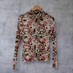 grunge flower power net sheer shirt y2k