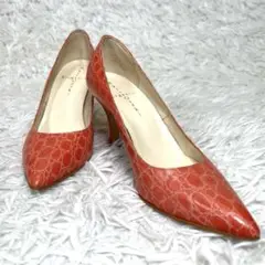 Akira Osaki Eleganceオレンジ 型押しレザー ハイヒール
