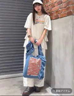 ニコアンド新品【STRANGER THINGS】コラボフリルトートバッグ　ブルー