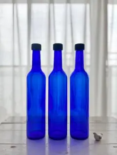 青いガラス空き瓶 3本セット 約30cm