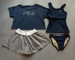 FILA フィラ 水着 4点セット タンキニ スポーツ ネイビーＭ