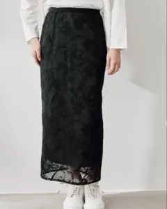 【25SS】 stola. ストラ メッシュ刺繍タイトスカート ブラック 38