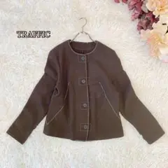 ⚫︎トラフィックTRAFFIC】ノーカラージャケット　ブラウン　秋冬　ウール