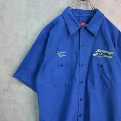 レッドキャップ　SUPER SONIC　飛行機　半袖　ワークシャツ　古着　青　L