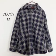 【DECOY】デコイ　メンズチェックシャツ　長袖青系　ポケット付き