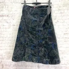 良品　DIESEL　花柄　ベロア調スカート　ひざ丈　グレー系　コットン　24