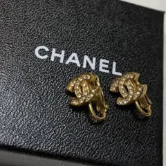 美品 CHANEL シャネル ロゴ ゴールド ストーン イヤリング