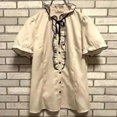 《美品》vwalia☆ブラウス レディース 立ち襟 フリル リボン ピンク M
