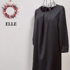 タグ付未使用✨エル ELLE◇ビジュー釦ワンピース ギャザー フレア 上品 40