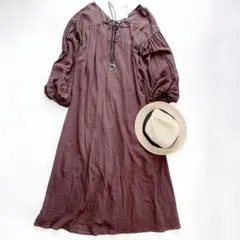 【新品】シアーフロウ　編み上げ ロング丈 ギャザーワンピース ゆったり