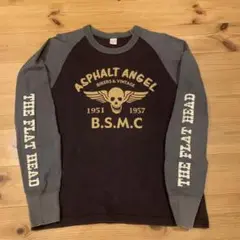 フラットヘッド　両面染み込みプリント　両袖プリントＴシャツ　ブラック×グレー38