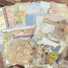 ✨コラージュ素材✨　50枚入り　絵画の世界　図形　モネ　レーザーカット　シール