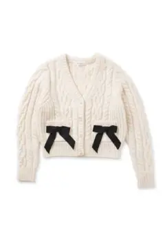 herlipto Double Bow Cable Knit Cardigan