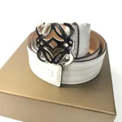 極美品 ロエベ ベルト アナグラム ロゴバックル レザー ホワイト 白 箱付