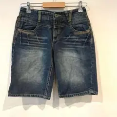 デニムショートパンツ/インディゴブルー/ウォッシュ加工/