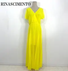 LA7357 リナシメント 半袖プリーツロングワンピース イエロー S