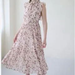 snidel Sustainableフリルプリーツワンピース ピンクベージュM
