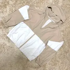 【美品】GU バイカラーブルゾン M ベージュ×白 フード付き 軽アウター