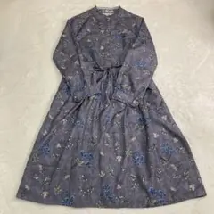☆Wang Yi ge 花柄　長袖ワンピース　レトロ　昭和　総柄　リボンベルト