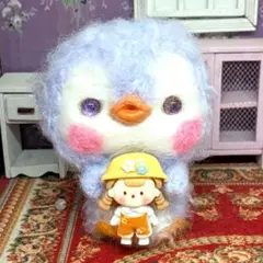 ハンドメイド　羊毛フェルト ペンギン(579)ぬいぐるみ 紫色　パープルアイ