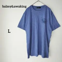 balmy&awaking 半袖 プリント Tシャツ ブルー クルーネック L