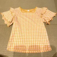 apres les cours チェック柄フリル袖Tシャツ