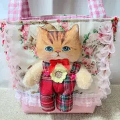 ボリちゃんフリルトートバッグ　コヤンイサムチョン　薔薇サークル柄猫ちゃんいっぱい