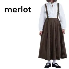 merlot サスペンダー付き千鳥格子柄プリーツラインスカート　Free