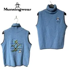 超美品 マンシングウェア ハイネック ニット ベスト レディース M ビッグロゴ