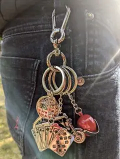 アメカジ　シルバーカラビナ　キーリング　ビンテージ　アクセサリ　メンズ　赤