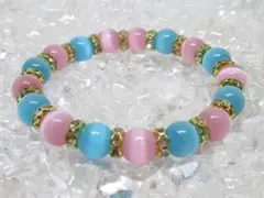 ★【さくらピンクキャッツアイ×ブルーキャッツアイ】 天然石ブレスレット
