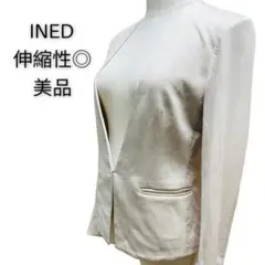 美品 INED 伸縮性◎シンプルベージュノーカラージャケット 大人きれいめ 9