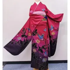 Club藤★振袖 金彩加工 振袖+袋帯+FOXファー■3点セット■蝶と牡丹