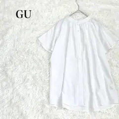GU ジーユー　バンドカラーシャツ　S 半袖　ホワイト　フレア　ブラウス