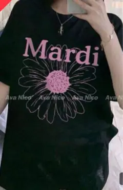 Mardi 花柄プリント Tシャツ XL 黒