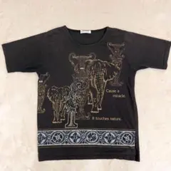 CHAN MEAL Tシャツ エレファント 象デザイン 黒茶系