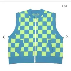 atmos pink 総柄 ビックニット ベスト BLUE×MINT