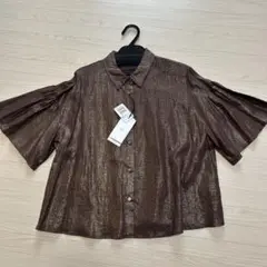 【定価13,000円】 Vin　半袖袖フレアシャツ　ブラウン　M　ヤマダヤ