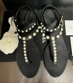 CHANEL シャネル パール ストラップ サンダル 36.5 ブラック