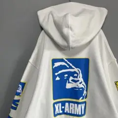 【希少】エクストララージ ARMY コラボ ビッグロゴ パーカー M 白 青