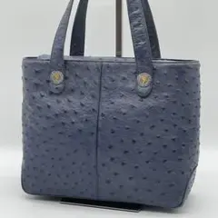 【美品】トートバッグ OSTRICH オーストリッチ ダチョウ ネイビー