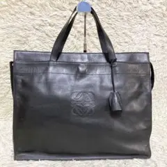 美品⭐️ロエベ アナグラム オールレザー トートバッグ ブラック カデナ カギ付