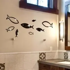 アクリル壁シールY27　ウォールステッカー　魚　浴室　洗面所　壁アートモダン光沢