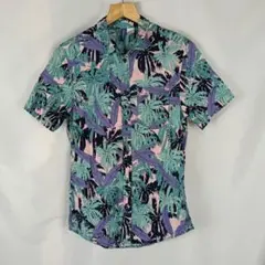 H&M　アロハシャツ　半袖シャツ　総柄　ヤシ　US:XSサイズ　B2580