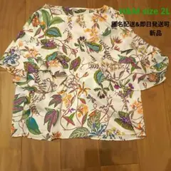 新品 H&M ボタニカル柄フリル五分袖ブラウス