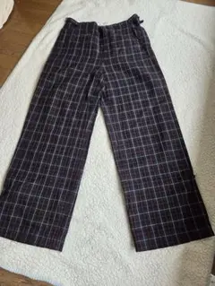 美品　HUMANWOMAN　チェックワイドパンツリネン　コットン　L