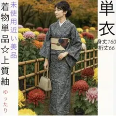 【未使用近い・美品】単衣 上質紬 小紋 渋紺 上品な紬着物