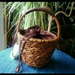 エスニック　新品タグ付　ラタン　丸型ポケット付Bag　Brown