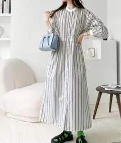 【mily bilet】1枚で主役級。マルチストライプクレリックシャツワンピース