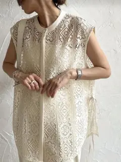 かぎ編み フラワーレースシャツ